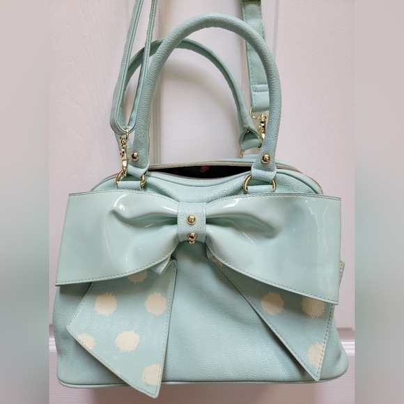 Betsey Johnson Mint Green Polka Dot Bow  Shoulder/Handbag - Picture 2 of 3